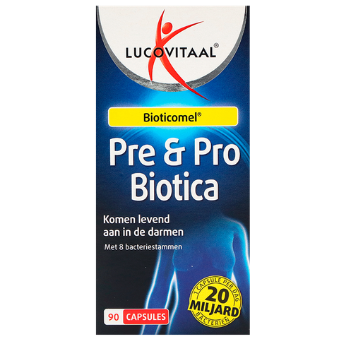 Lucovitaal Pre & Pro Bioticomel met Bifidobacterium & Lactobacillus, 90 Capsules, 20 Miljard Bacteriën en 50 mg FOS, Maagsapresistente Capsule, Vegan, Voedingssupplement voor Volwassenen - 90 stuks