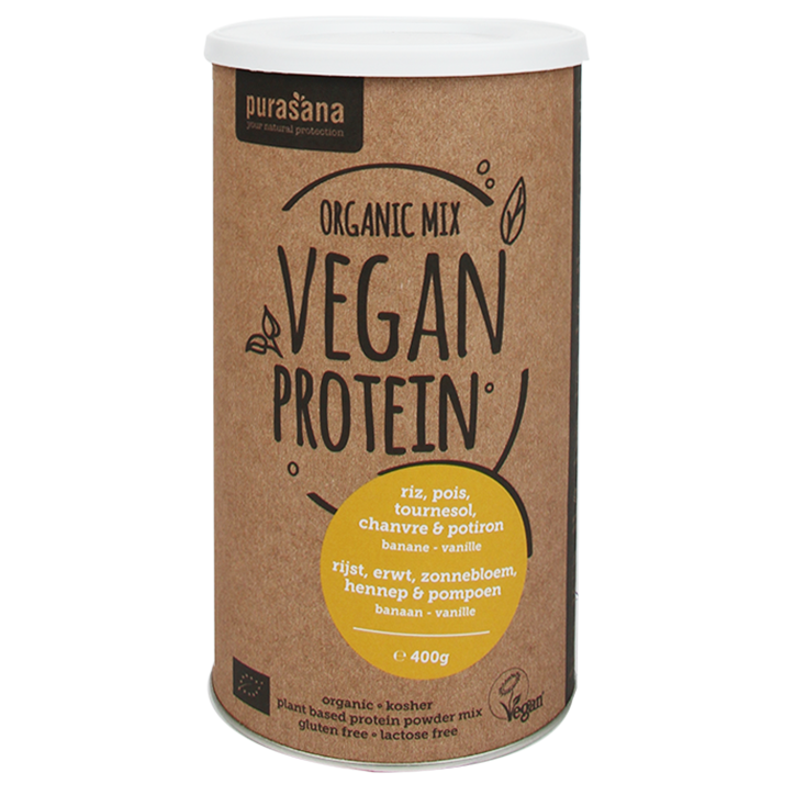 Purasana Vegan Protein Mix Banaan-Vanille Bio (400gr) image 1