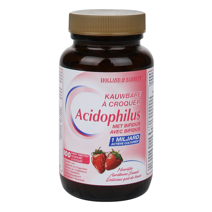 Holland & Barrett Kauwbare Acidophilus Aardbei (100 Kauwtabletten)