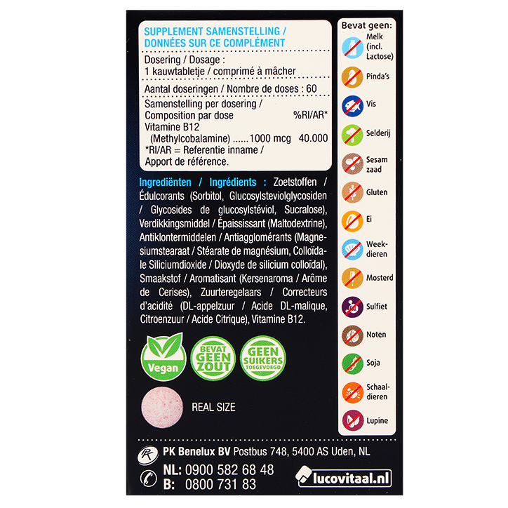 Lucovitaal Vitamine B12 1000mcg Kersensmaak - 60 kauwtabletten image 3