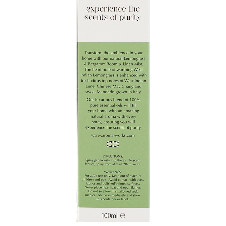 AromaWorks Light Range Room Mist Lemongrass & Bergamot - 100ml image 3