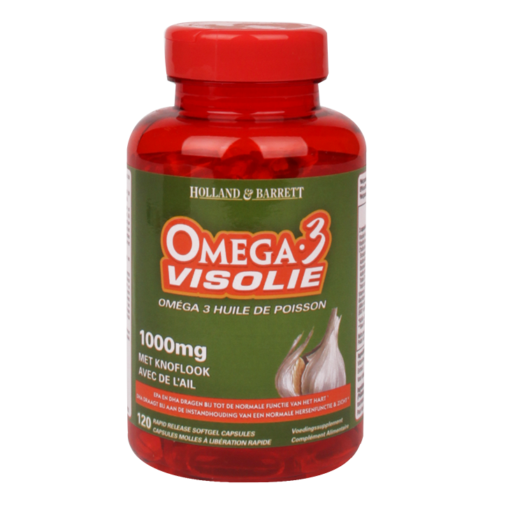 Holland & Barrett Omega 3 Visolie Met Knoflook, 1000mg (120 capsules) image 1