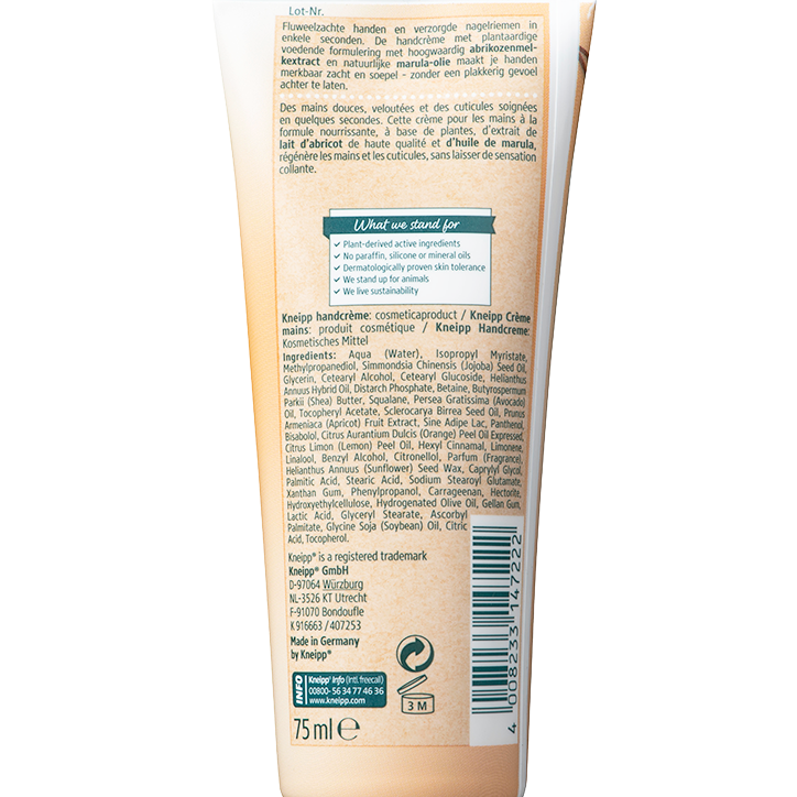 Kneipp Handcrème en Nagelriemcrème Abrikozenmelk & Marulaolie - 75ml image 2