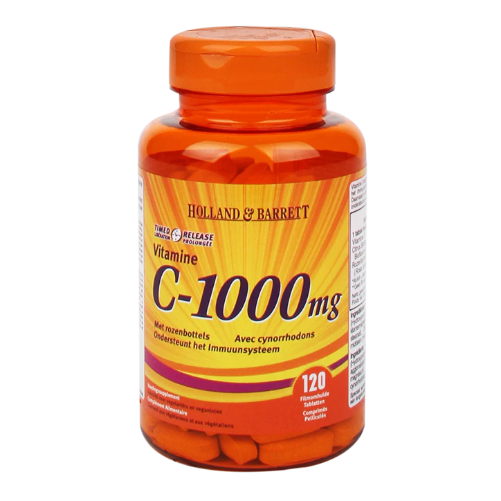 Holland & Barrett Timed Release Vitamin C with Rose Hips 120 Caplets 1000mg image 1