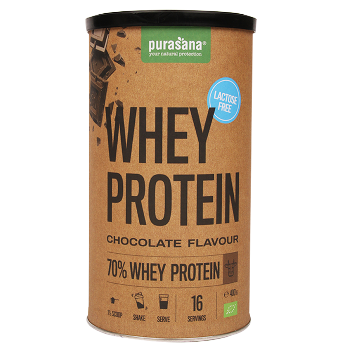 Purasana Whey Protein Chocolate Lactosevrij Bio - 400g image 1