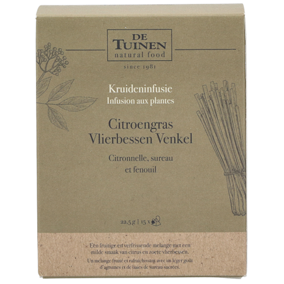 De Tuinen Thee Citroengras Vlierbessen Venkel - 15 theezakjes
