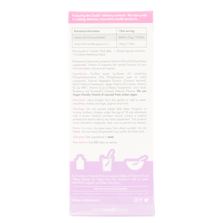 YourZooki Liposomal Vitamin D3 3000IU & K2 100UG Mixed Berry Flavour 15ml (1 zakje) image 3
