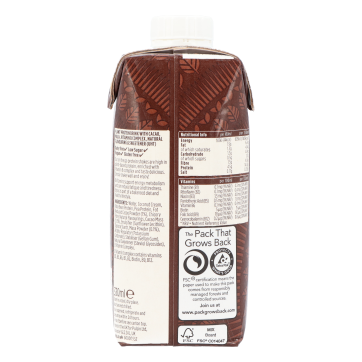 Pulsin Cacao & Maca Protein Plant Based Energy Shake (330ml) image 2