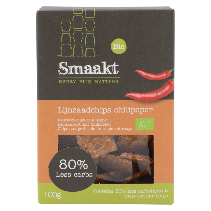 Smaakt Less Carb Lijnzaadchips Chilipeper Bio (vervanger Atkins) image 1