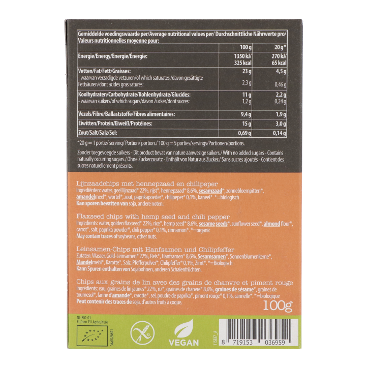 Smaakt Less Carb Lijnzaadchips Chilipeper Bio (vervanger Atkins) image 2