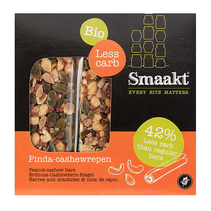 Smaakt Less Carb Pinda-Cashewrepen Bio (vervanger Atkins) image 1
