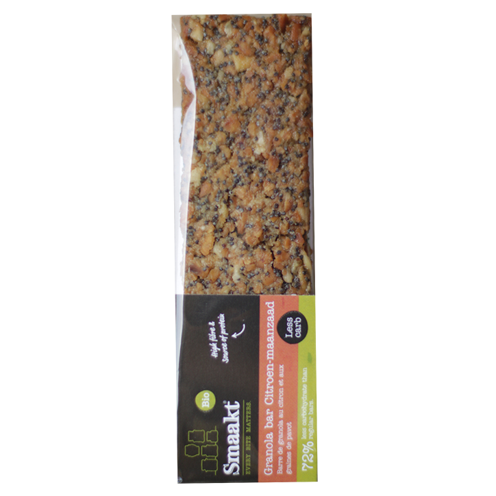 Smaakt Less Carb Granola Bar Citroen-Maanzaad Bio (50gr) image 1