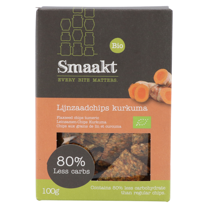 Smaakt Less Carb Lijnzaadchips Kurkuma Bio (vervanger Atkins) image 1
