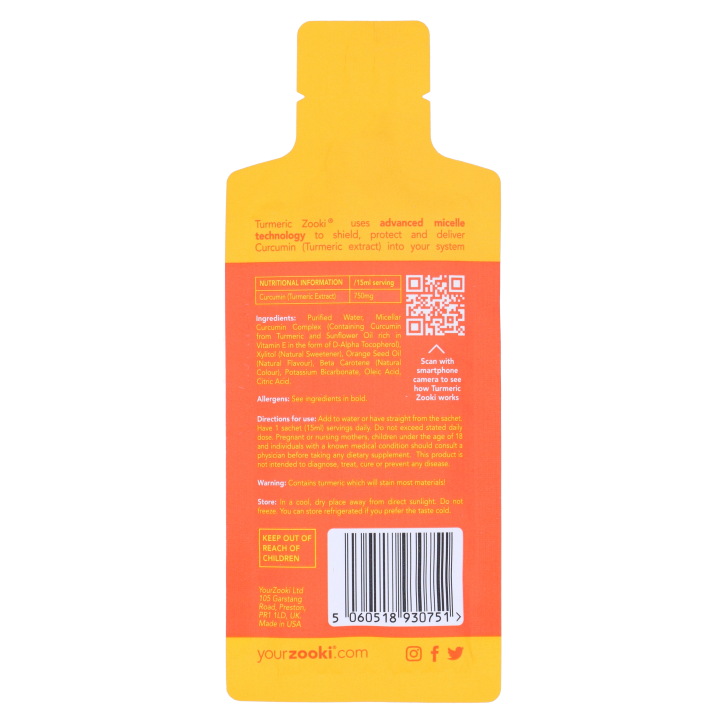 YourZooki Turmeric Zooki Micellar Curcumin 750mg Tangerine Flavour 15ml (1 zakje) image 2