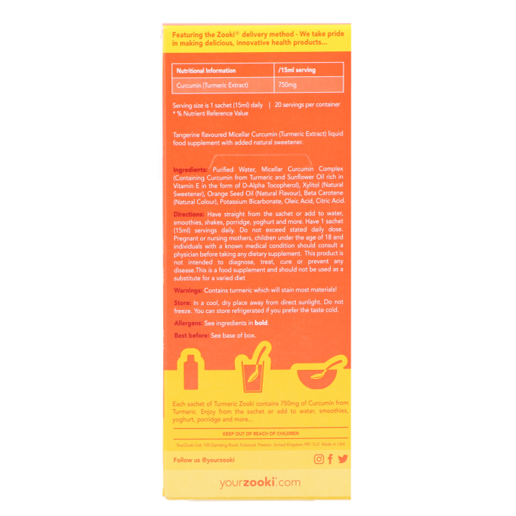 YourZooki Turmeric Zooki Micellar Curcumin 750mg Tangerine Flavour 15ml (1 zakje) image 3