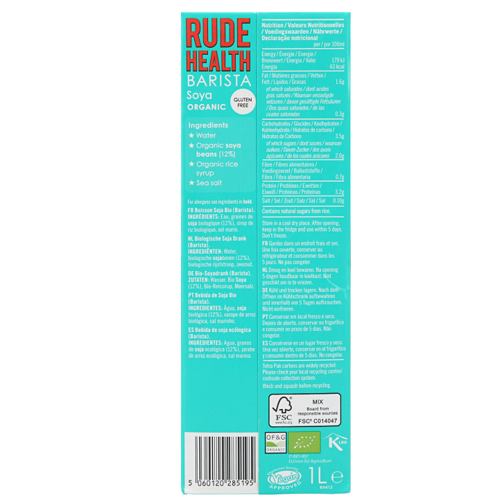 Rude Health Barista Soya Organic Bio - 1 L image 2