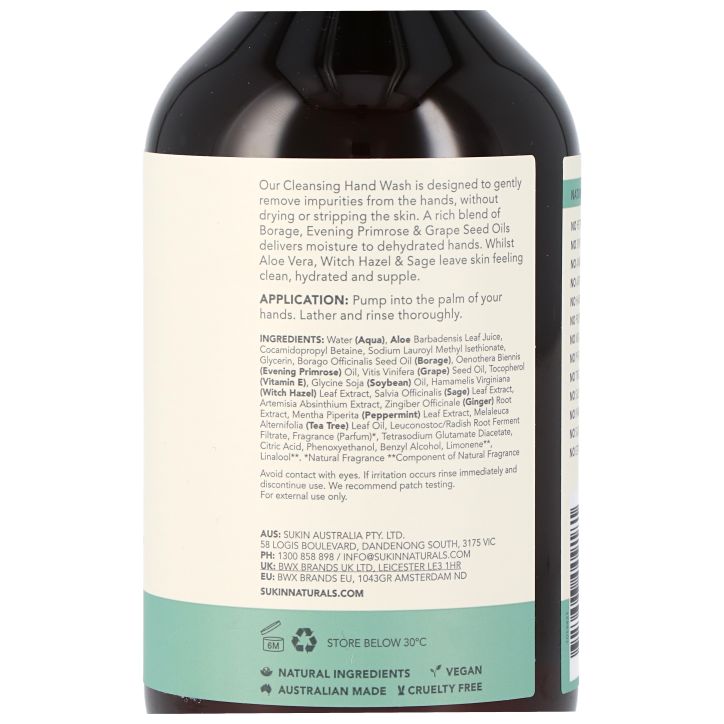 Sukin Crème Lavante pour les Mains Eucalyptus et Tea Tree - 500ml image 2