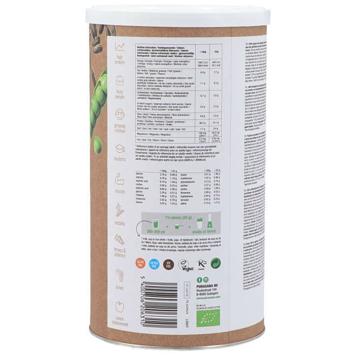 Purasana Vegan Sunflower & Peas Protein Mix Cacao - 400g image 3