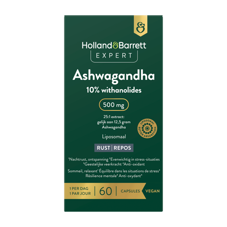 Holland & Barrett Expert Ashwagandha 10% withanolides 500mg Liposomaal - 60 capsules image 1