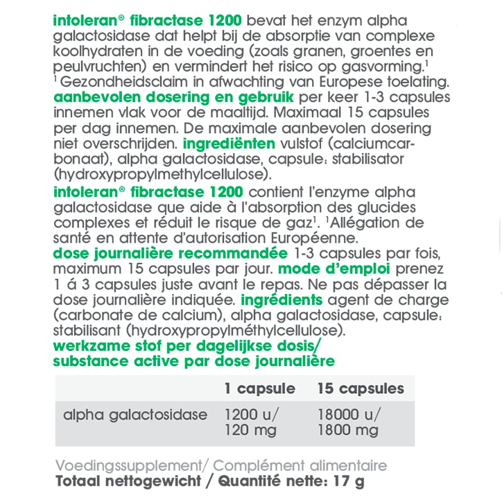 Intoleran Fibractase 1200 - 36 capsules image 3