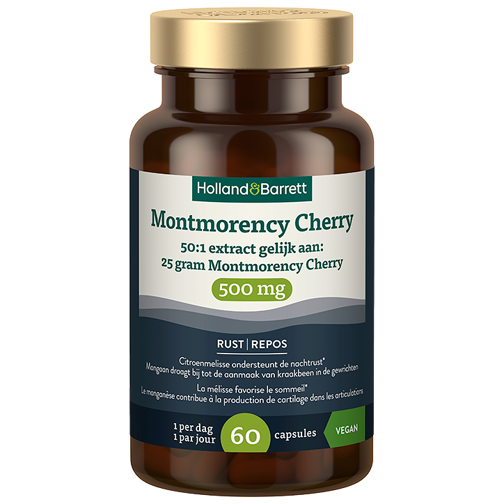 Holland & Barrett Montmorency Kers 500mg 50:1 Extract Gelijk Aan: 25 Gram Montmorency Cherry - 60 capsules-1