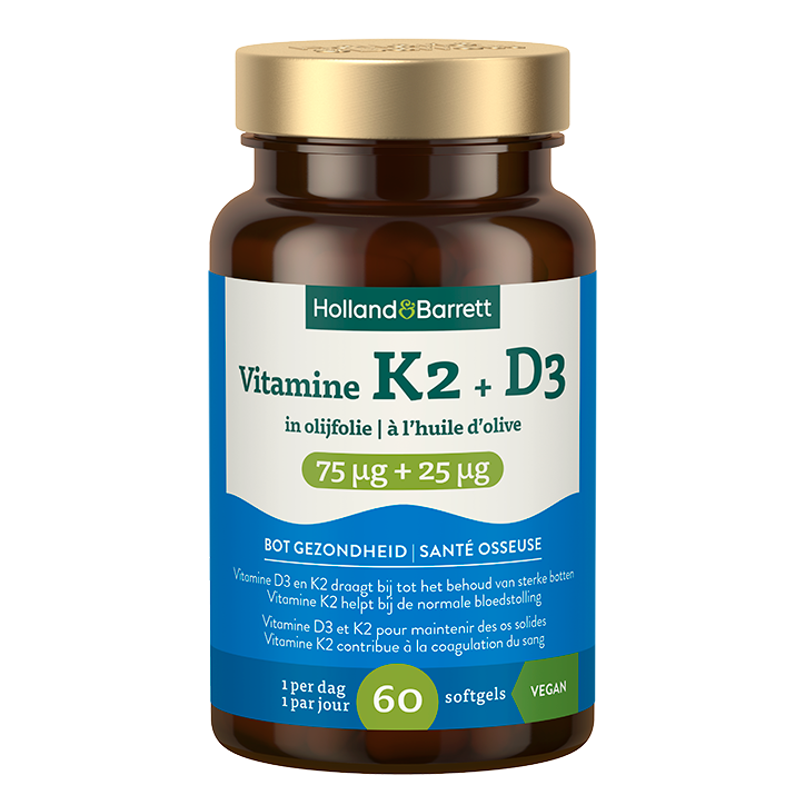 Holland & Barrett Vitamine K2 75mcg + D3 25mcg In Olijfolie - 60 softgels-1