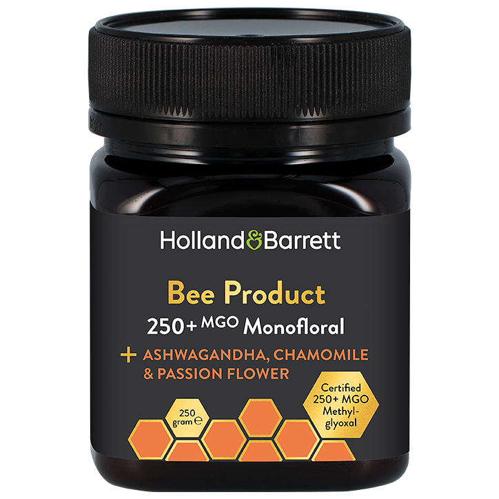 Holland & Barrett Bee Product 250 MGO + Ashwagandha, Kamille & Passievrucht - 250g image 1