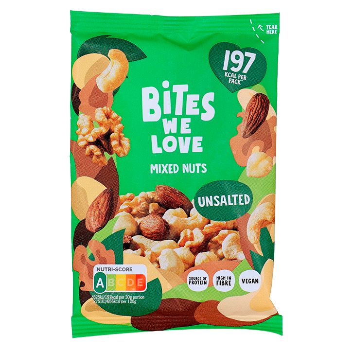 Bites We Love Mixed Nuts Ongezouten - 30g-1