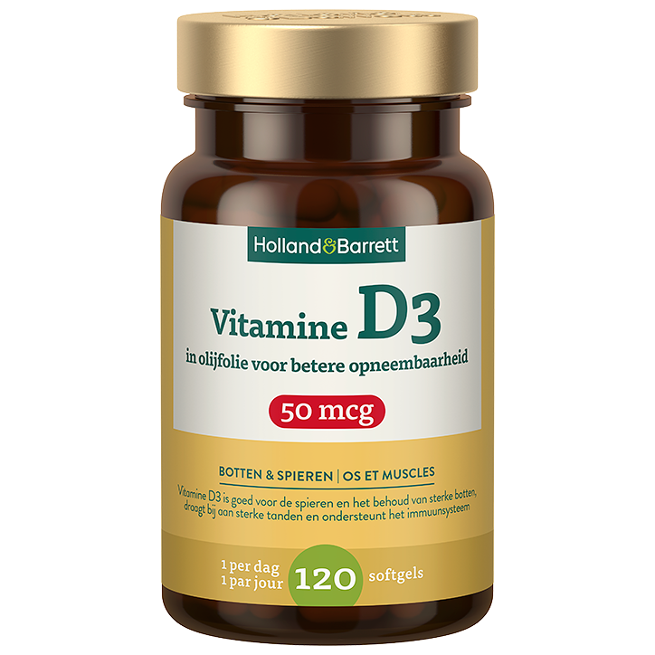 Holland & Barrett Vitamine D3 In Olijfolie 50mcg - 120 softgels image 1