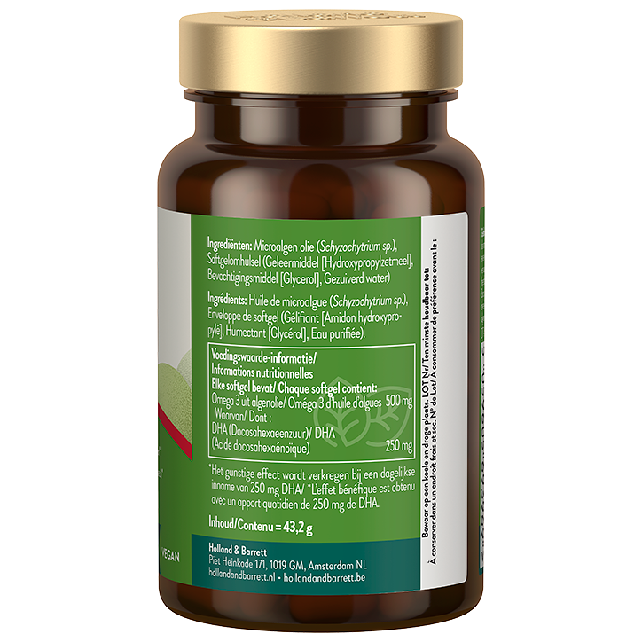 Holland & Barrett Oméga 3 Vegan 250 mg DHA - 60 softgels image 2