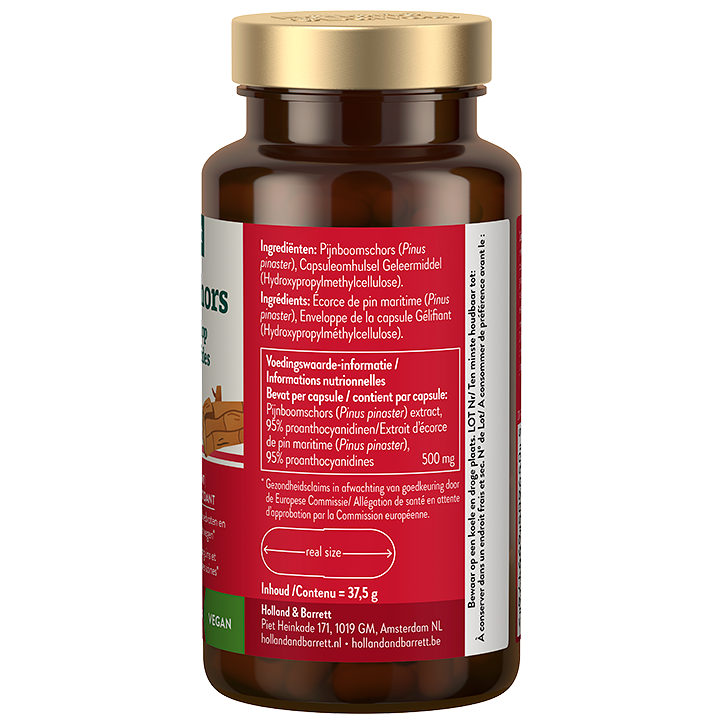 Holland & Barrett Pijnboomschors 500mg Gestandaardiseerd Op 95% Proanthocyanides - 60 capsules image 2