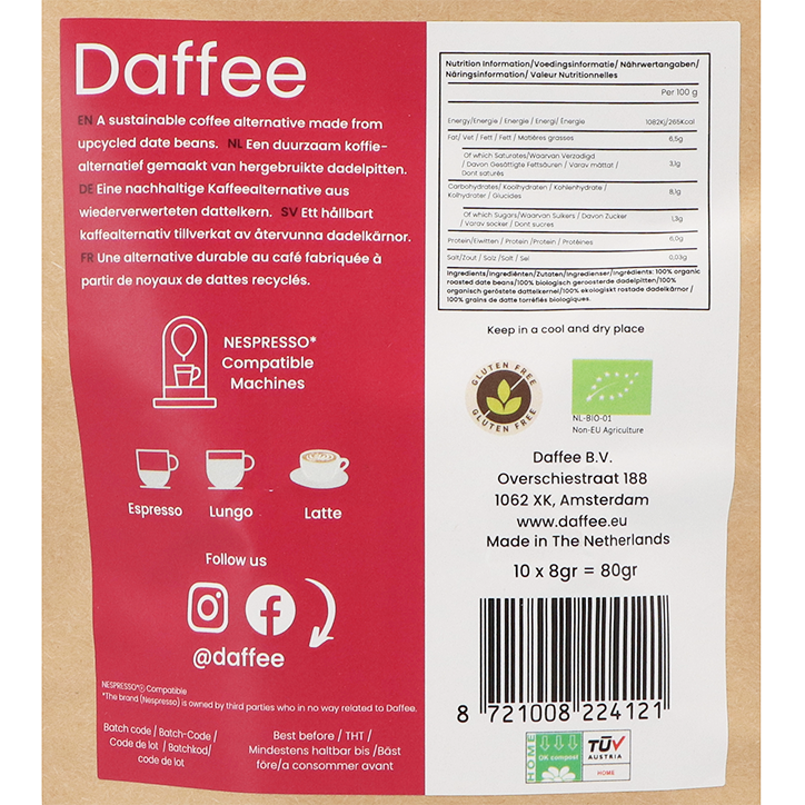 Daffee Dadelpittenkoffie Composteerbare Capsules - 10 capsules image 2