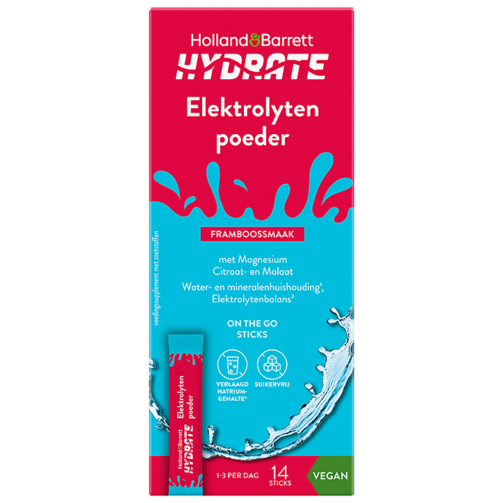 Holland & Barrett Hydrate Elektrolytenpoeder Framboossmaak - 14 sticks image 1