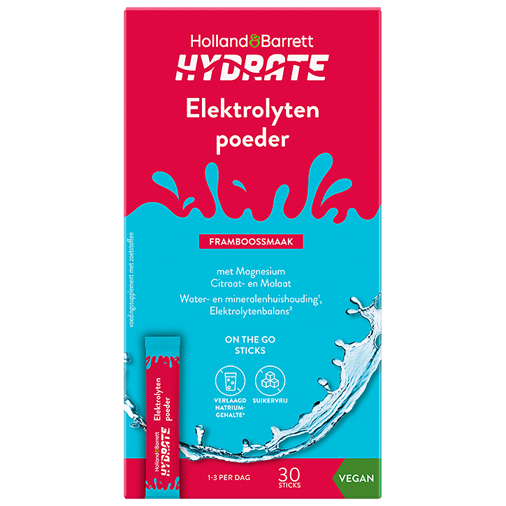 Holland & Barrett Hydrate Elektrolytenpoeder Framboossmaak - 30 sticks image 1