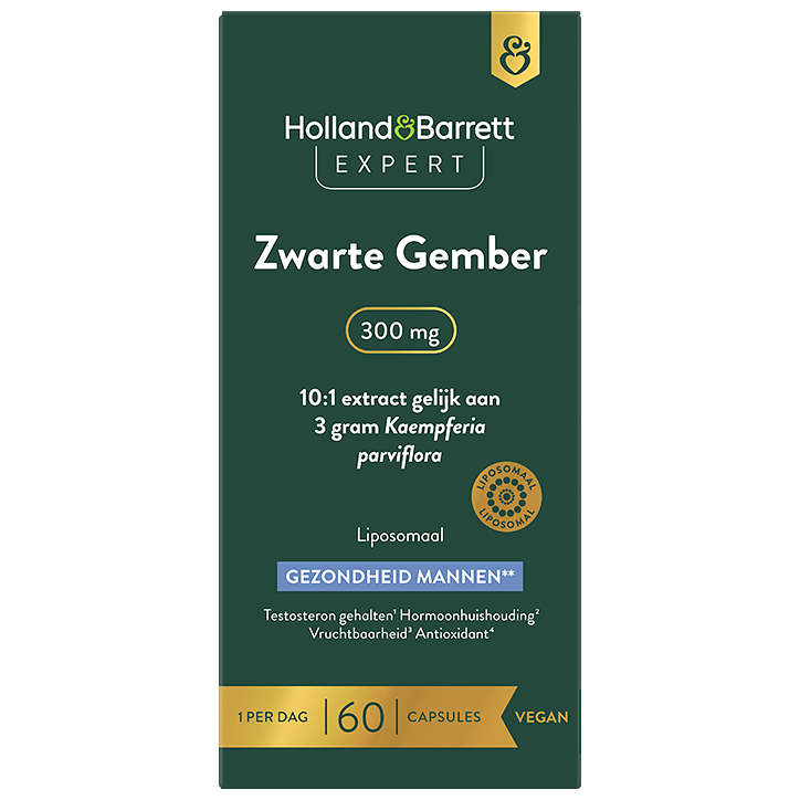 Holland & Barrett Expert Zwarte Gember 300mg 10:1 Extract Gelijk Aan 3 Gram Kaempferia Parviflora Liposomaal - 60 capsules image 1