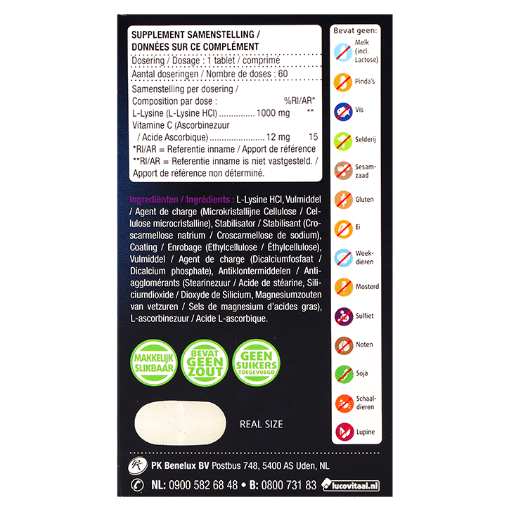 Lucovitaal L-Lysine 1000mg - 60 Tabletten image 3