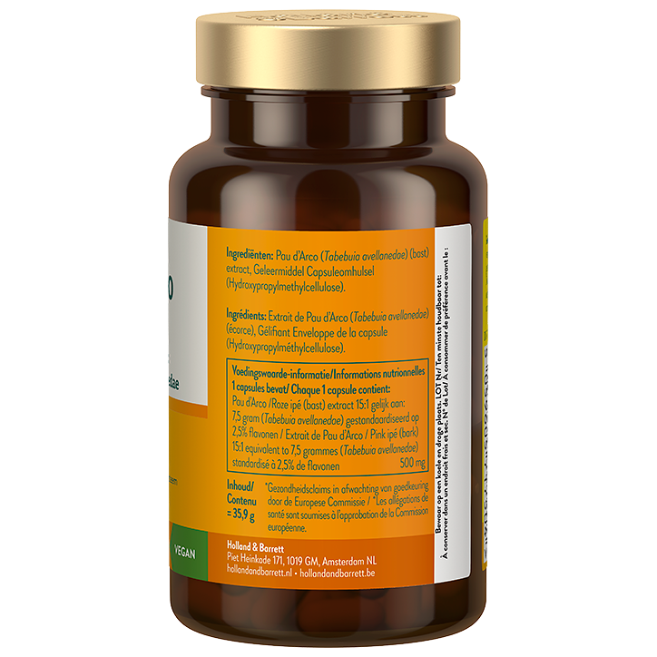 Holland & Barrett Pau d'Arco 500mg 15:1 Extract Gelijk Aan: 7.5 Gram Tabebuia Avellanedae - 60 capsules image 2