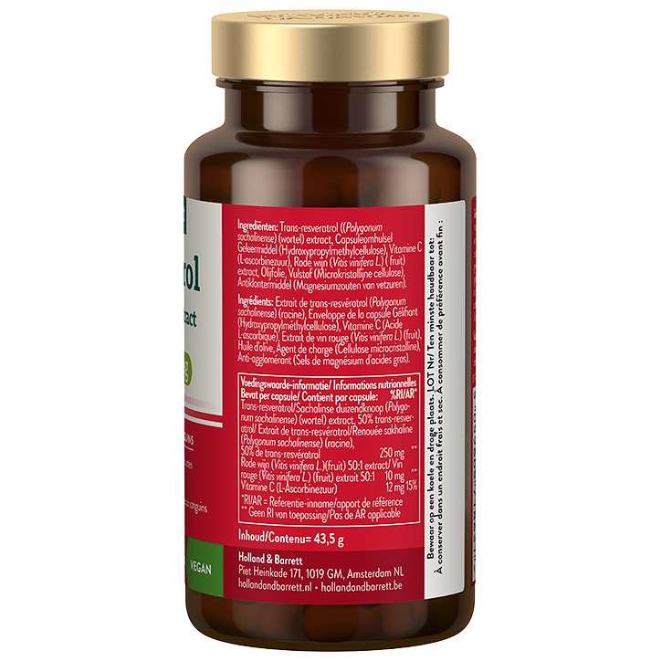 Holland & Barrett Resveratrol 250mg Met Rode Wijn Extract 10mg - 60 capsules image 2