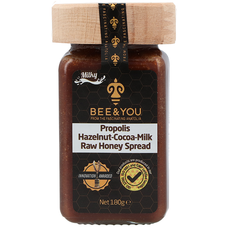 BEE&YOU Propolis Hazelnoot-Cacao-Melk Rauwe Honing Spread - 180g image 1