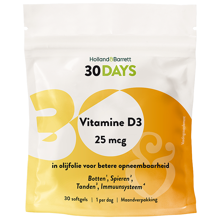 Holland & Barrett 30DAYS Vitamine D3 25mcg - 30 softgels image 1