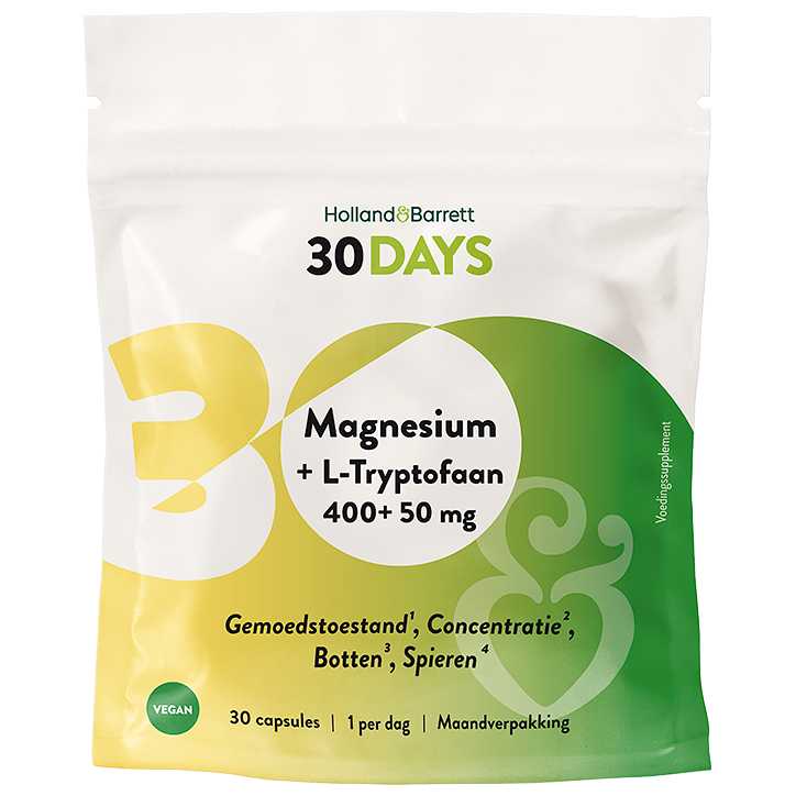 Holland & Barrett 30DAYS Magnesium 400mg + L-Tryptofaan 50mg - 30 capsules image 1