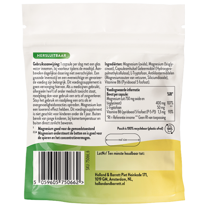 Holland & Barrett 30DAYS Magnesium 400mg + L-Tryptofaan 50mg - 30 capsules image 2