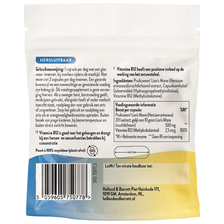Holland & Barrett 30DAYS Lion's Mane Met Vitamine B12 500mg - 30 capsules image 2