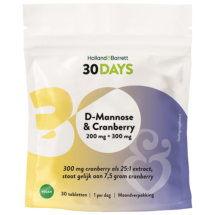 Holland & Barrett 30DAYS D-Mannose 200mg & Cranberry 300mg - 30 tabletten image 1
