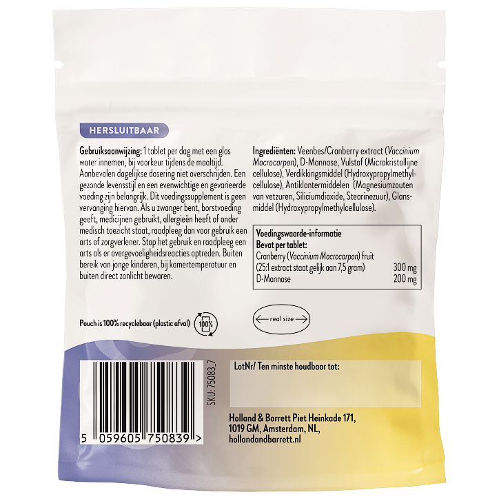 Holland & Barrett 30DAYS D-Mannose 200mg & Cranberry 300mg - 30 tabletten image 2