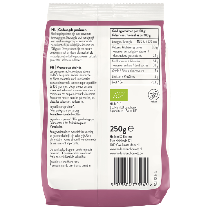 Holland & Barrett Biologische Gedroogde Pruimen - 250g image 2