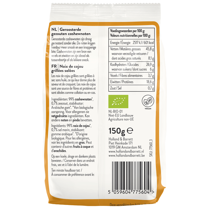 Holland & Barrett Biologische Geroosterde & Gezouten Cashewnoten - 150g image 2