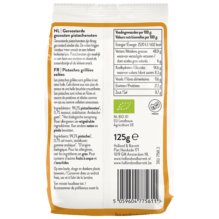 Holland & Barrett Biologische Geroosterde & Gezouten Pistachenoten - 125g image 2
