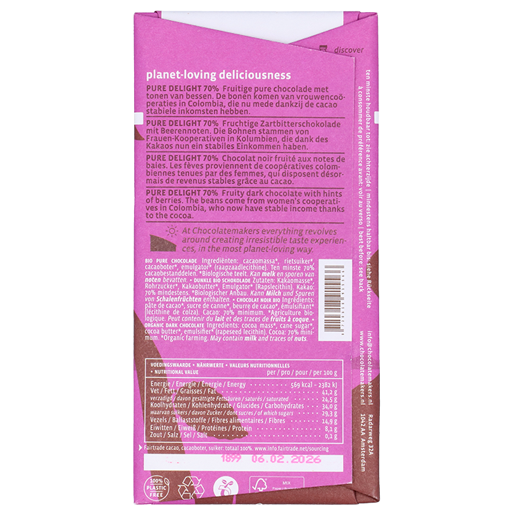 Chocolatemakers Pure Delight Puur 70% - 80g image 2