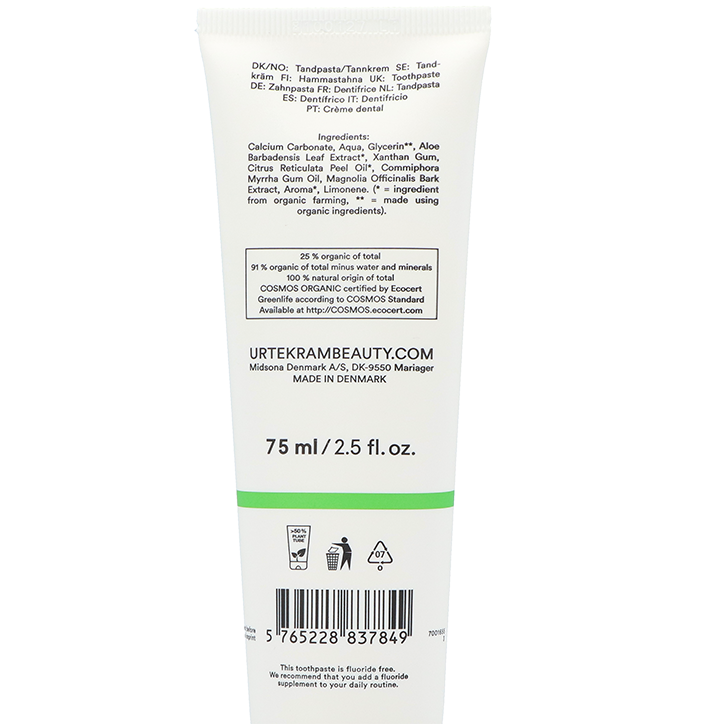Urtekram Dentifrice Aloe Vera sans Fluor - 75ml image 2